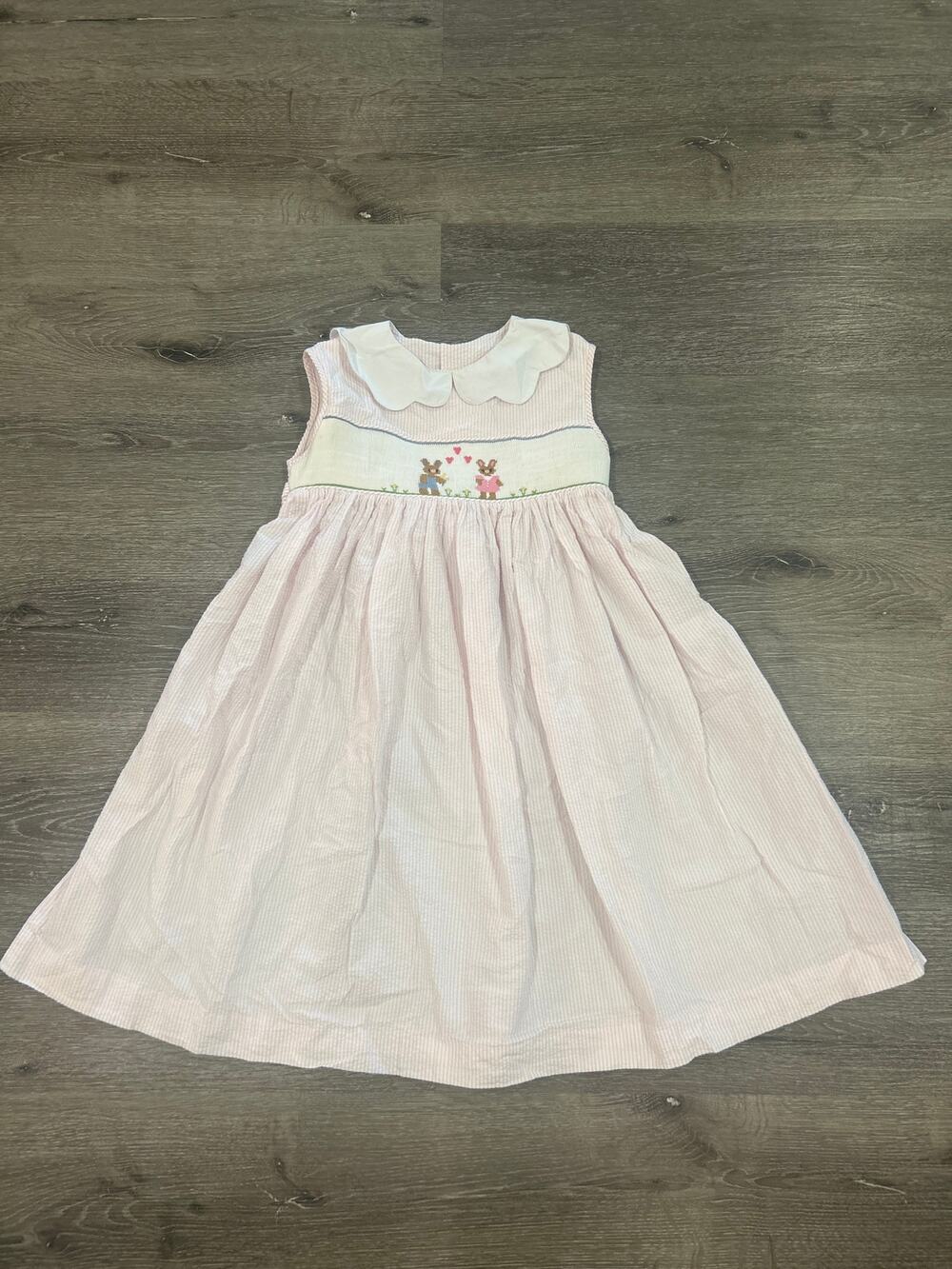 Remember Nguyen Pink Seersucker Smocked Bunny Dress Girls 8